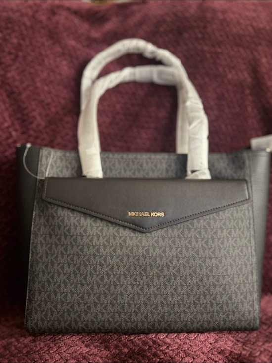 Michael Kors Handbags - Michael Kors Black Logo-Print Tote with Gold Hardware